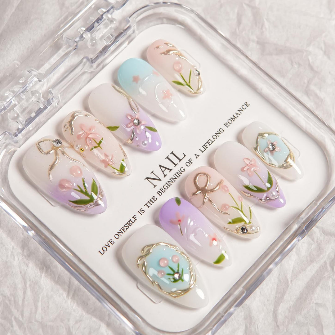Künstlerisches Blumenmuster Press-On Nagel Set