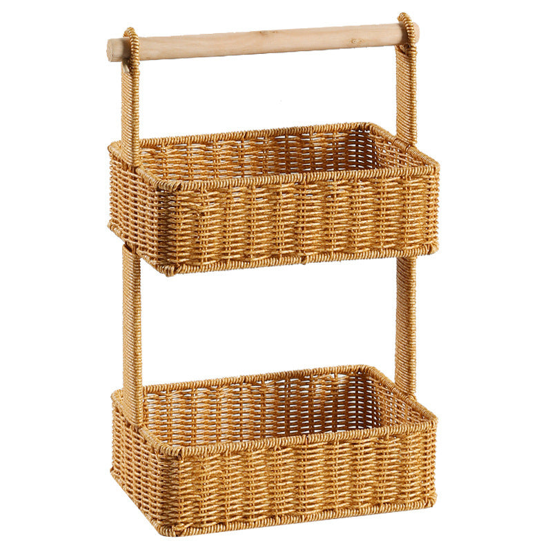 Unisex Zweistufiger Aufbewahrungskorb mit Holzgriff Karnz