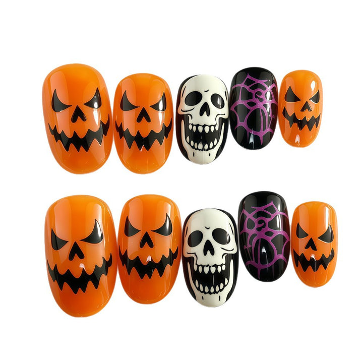 Halloween Kunstnägel Im Kreativen Kürbis- und Schädel-Design Karnz