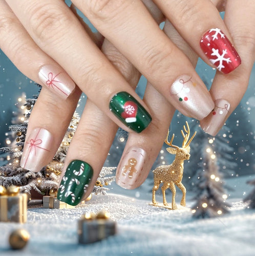 Festliches, ferie-themed Press-On Nail Art Set Karnz