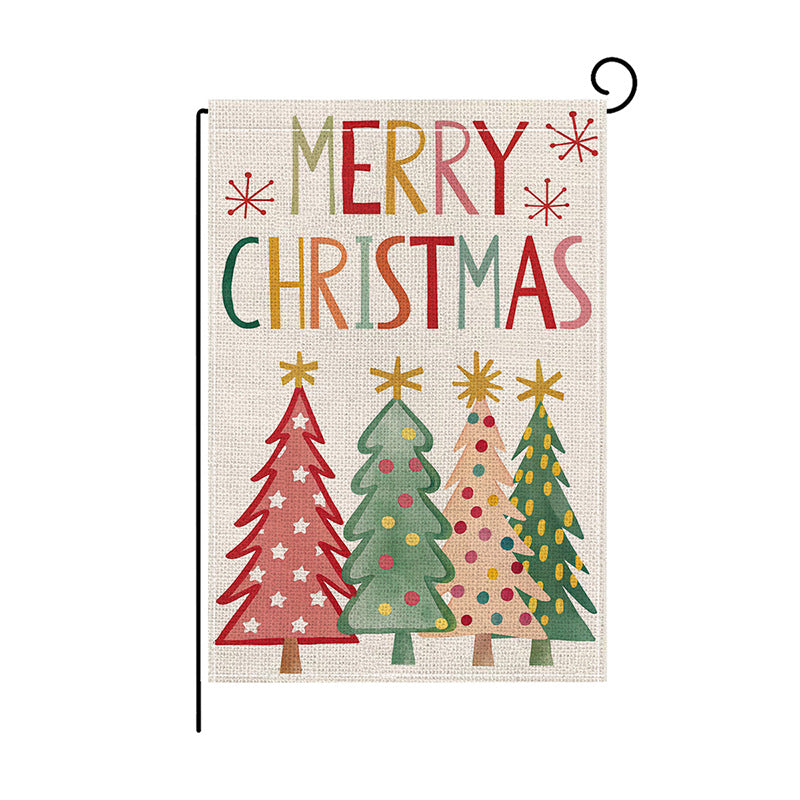 Dekorativer Jute-Textur Frohe Weihnachten Gartenflagge mit festlichem Tannenbaum-Druck