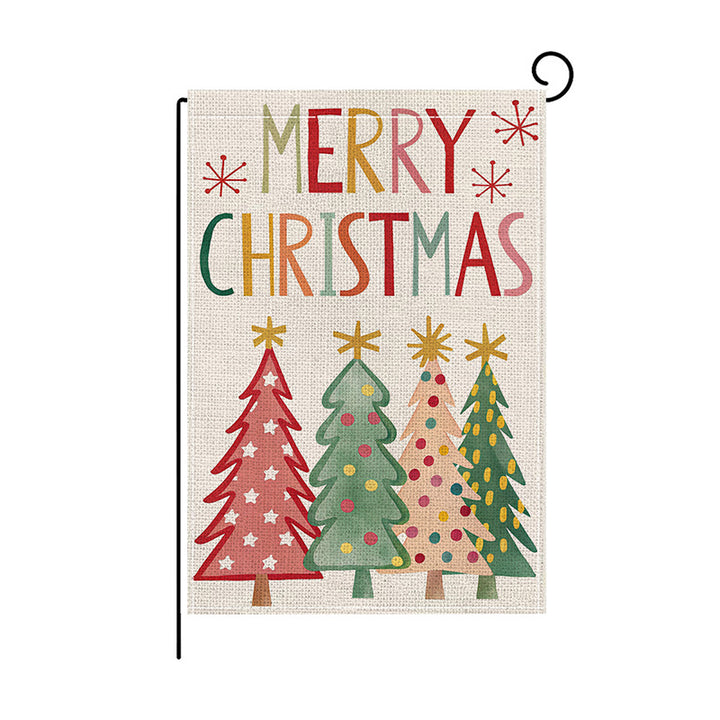 Dekorativer Jute-Textur Frohe Weihnachten Gartenflagge mit festlichem Tannenbaum-Druck