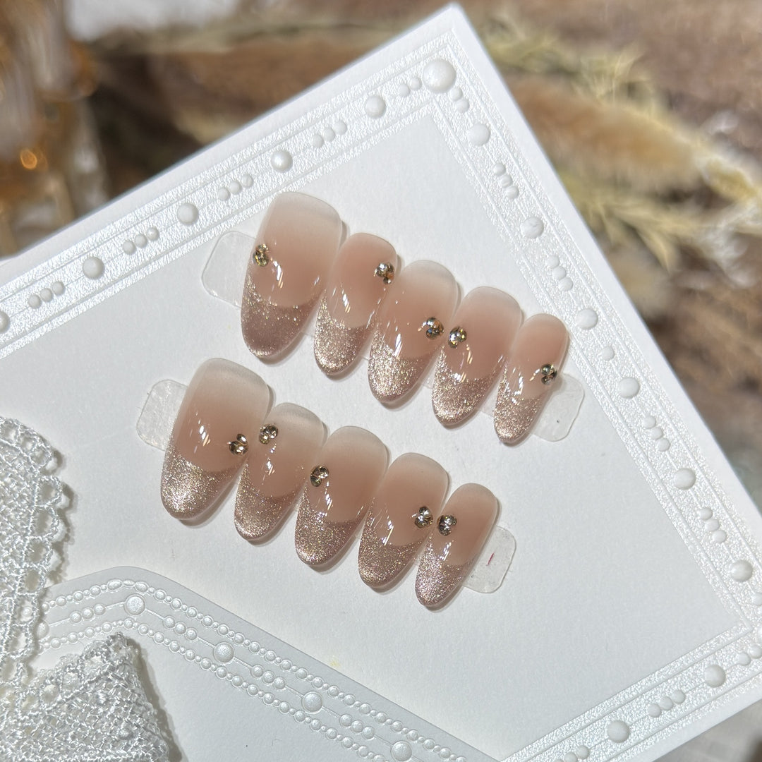 Eleganter Glitter-Akzent Press-On Nagel Set Karnz