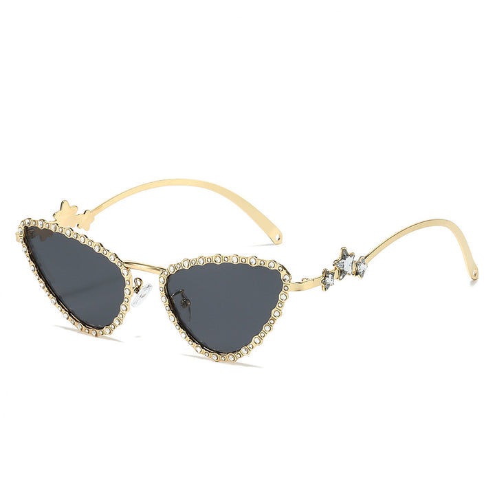 Glamouröse Cat-Eye-Sonnenbrille mit Kristallakzenten Karnz