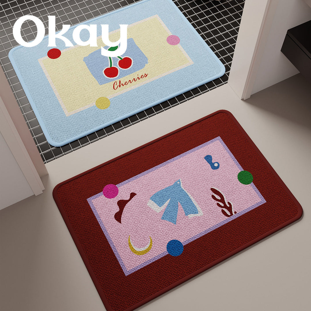 Low-Profile Absorbent Microfiber Anti-Slip Cherry Motif Kitchen Mat