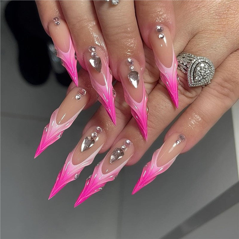 Stiletto Press-On Nagelverlängerungen mit Strass-Akzenten Karnz