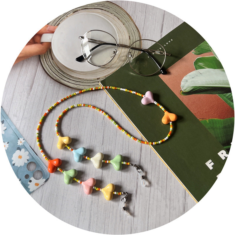 Bunte Herz Perlen Brille Kette Karnz