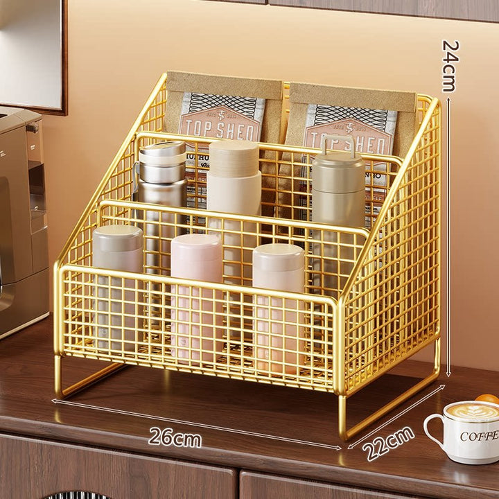 Dreistufiger schräger Metallgitter-Thekenorganisator-Rack