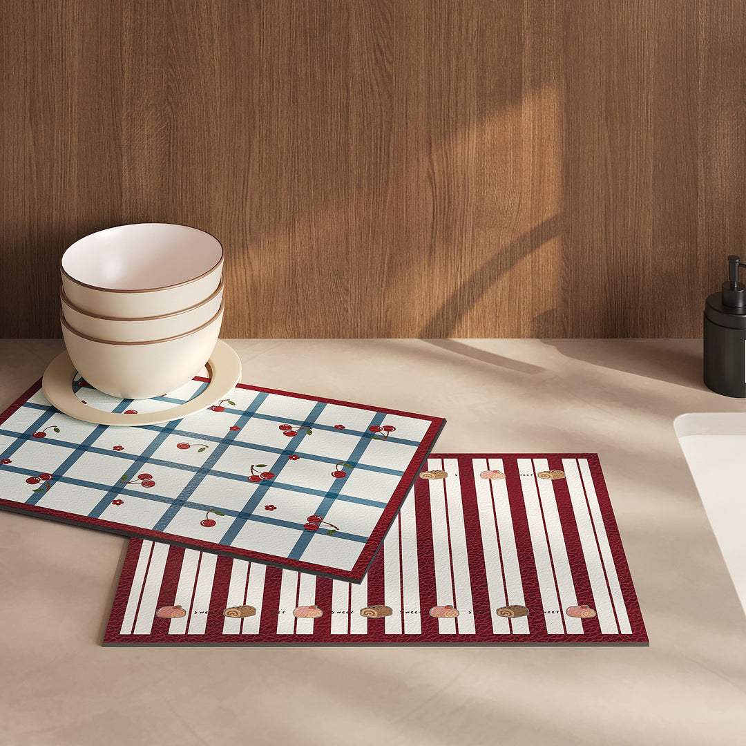 Striped Faux-Leather Table Placemat with Decorative Snail Print