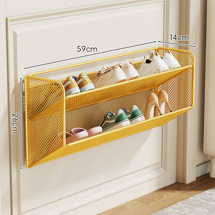 Wandmontierter Klappnetz-Schuhregal-Organizer für schlanke Eingänge