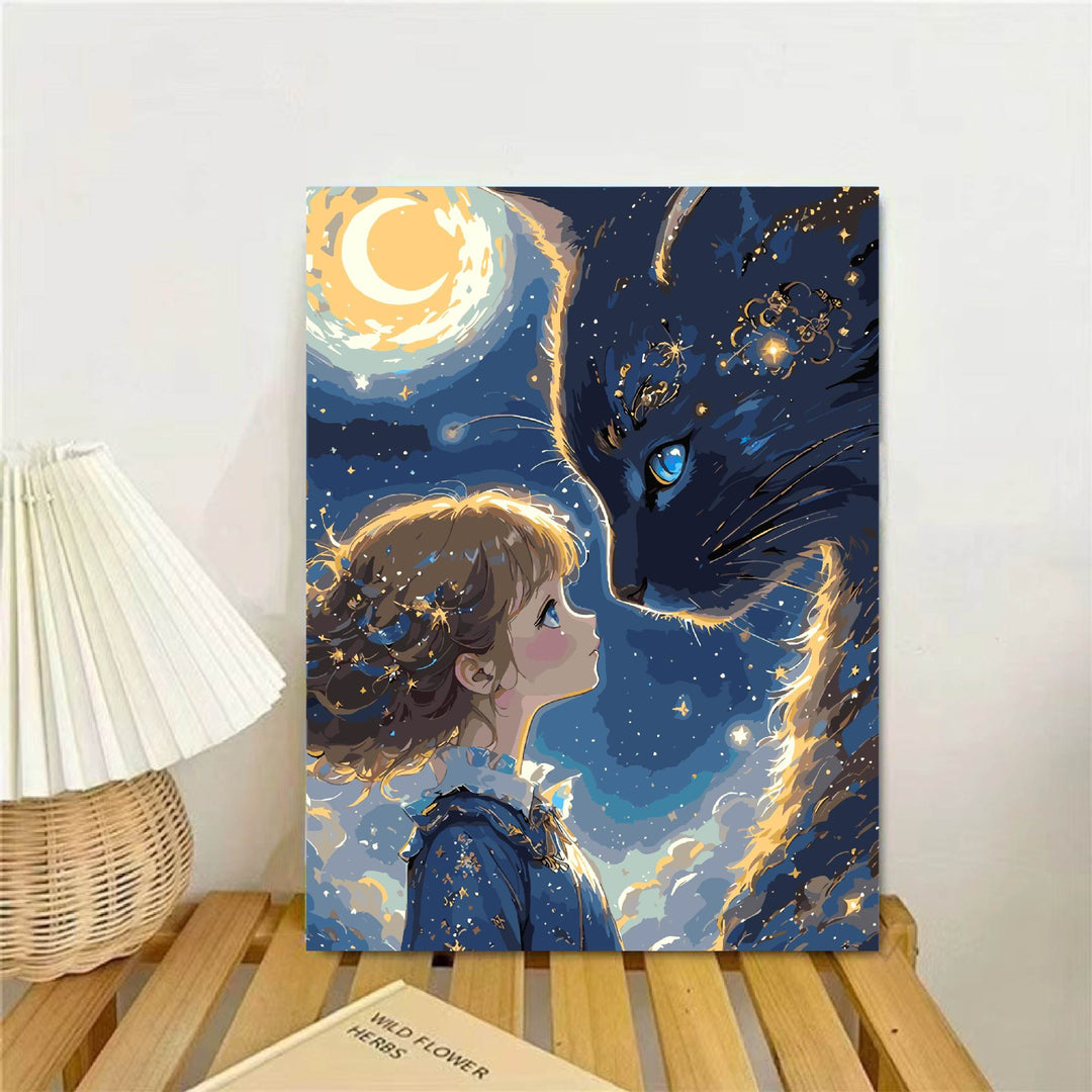 Verspielte Fantasie Katze und Mädchen Wandkunst Karnz