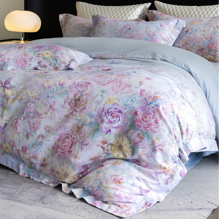 Luxuriöses Floral Baumwollsatin Bettbezug-Set