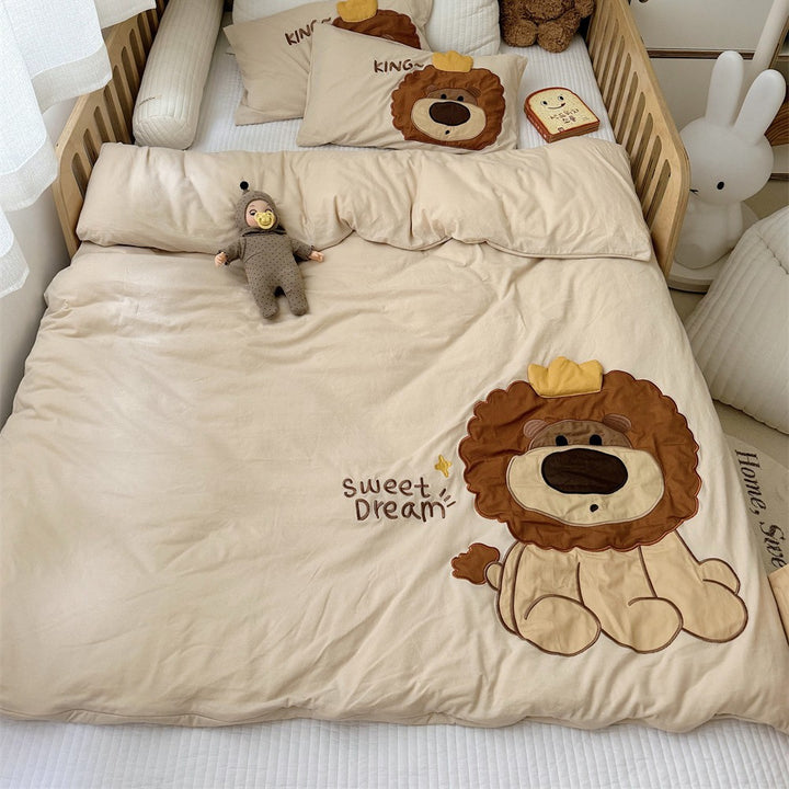 Kids Appliqué Puppy Baumwollsatin Bettbezug mit gesteppten Welpenkopf Kissenbezügen