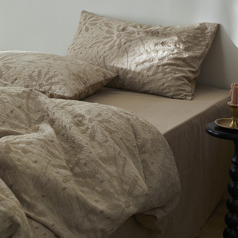 Gewaschenes botanisches Jacquard-Bettbezug-Set mit strukturiertem Matelassé-Finish