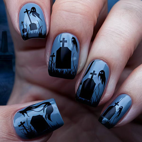 Kreative Halloween-Kunstnägel mit Geisterhaftem Grabstein-Design Karnz