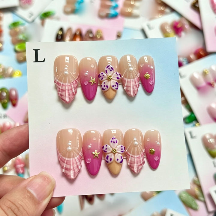 Handgefertigtes Blumen-Design Press-On Nägel Set