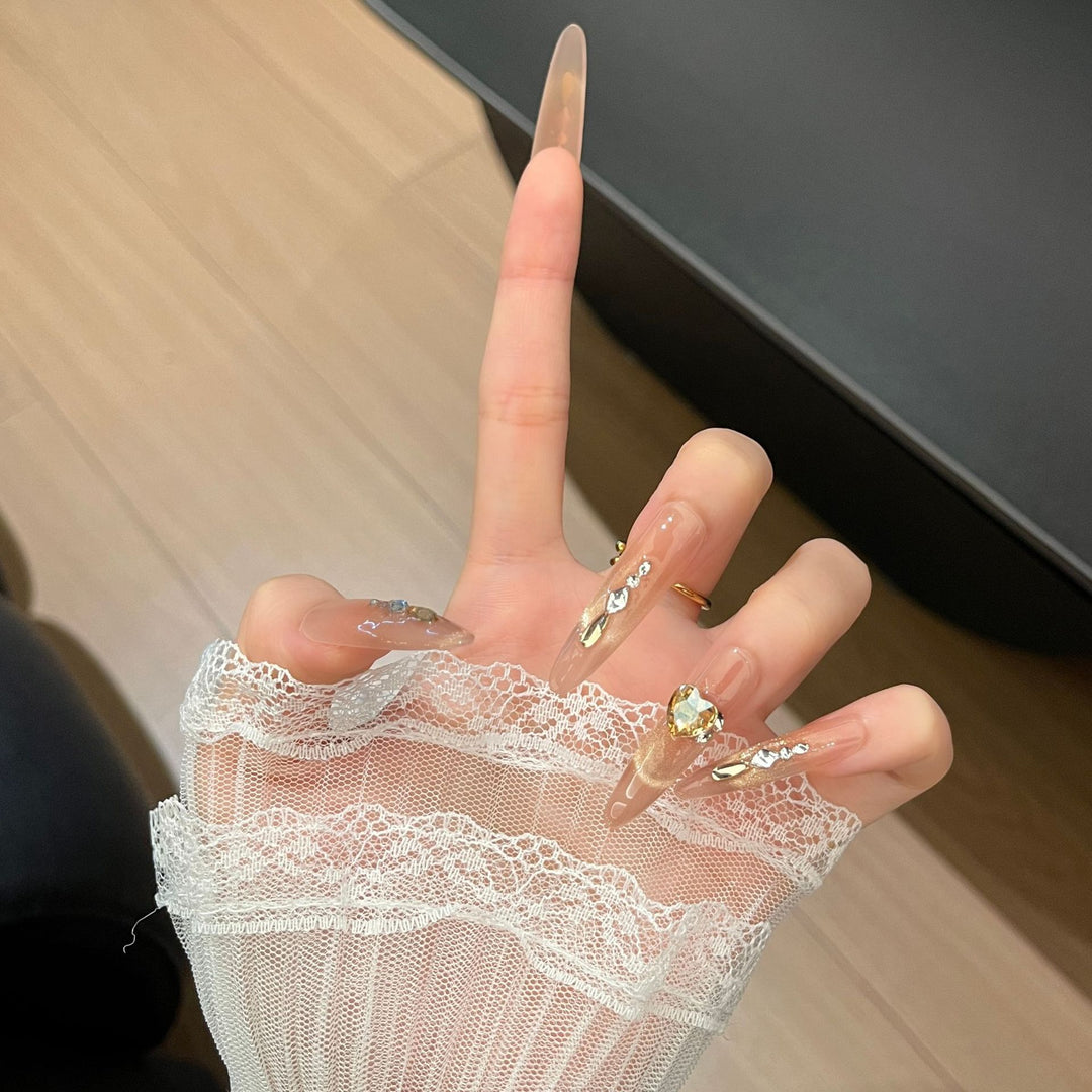 Elegante mit Strass veredelte lange Press-On Nägel Erweiterungen Karnz