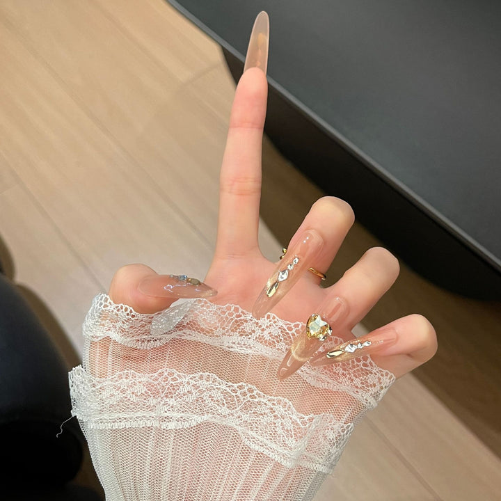 Elegante mit Strass veredelte lange Press-On Nägel Erweiterungen Karnz