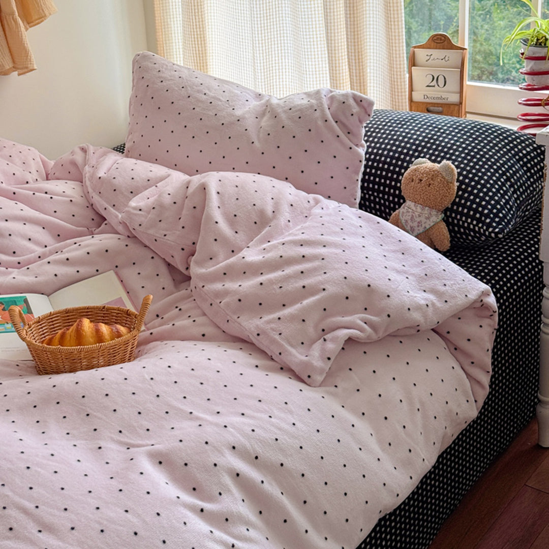 Umkehrbare Floral Flanell Bettbezug Set mit Punktmuster Spannbettlaken und Kissenbezügen