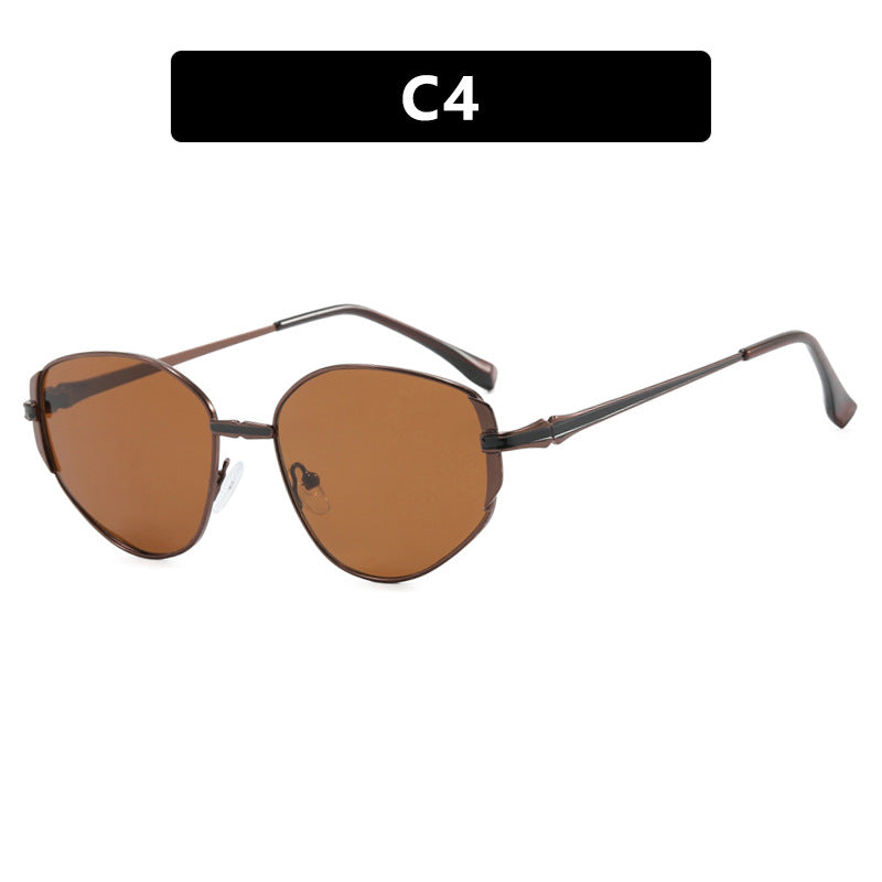Damen moderne geometrische Sonnenbrille mit stilvollem Metallrahmen Karnz