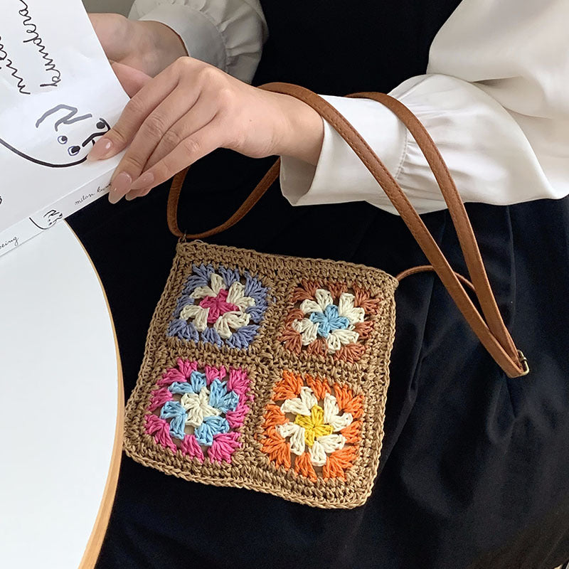 Damen Handtasche im Vintage-Stil mit buntem Häkelmuster Karnz