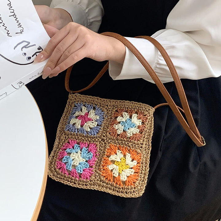 Damen Handtasche im Vintage-Stil mit buntem Häkelmuster Karnz