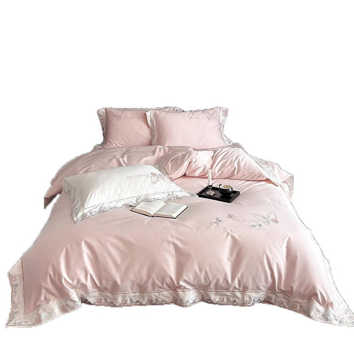 Bestickte Schmetterling Baumwollsatin Bettbezug Set