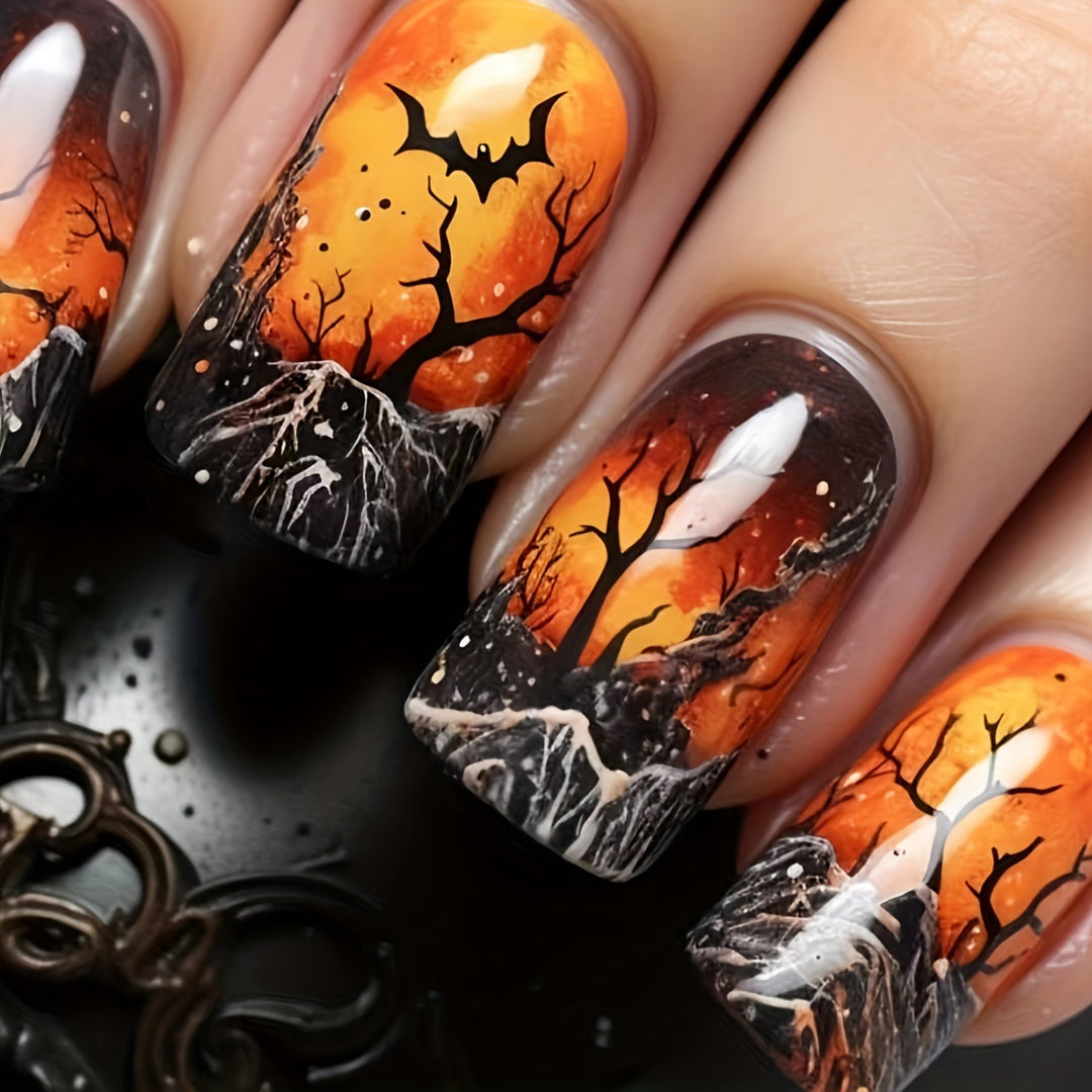 Kreative Halloween-Kunstnägel Im Mysteriösen Nacht-Design Karnz