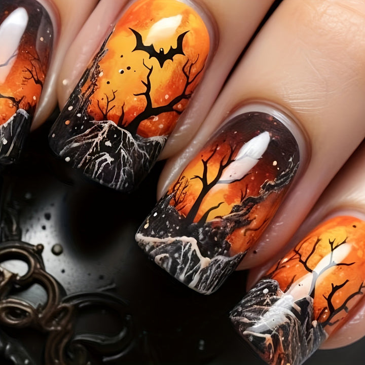 Kreative Halloween-Kunstnägel Im Mysteriösen Nacht-Design Karnz