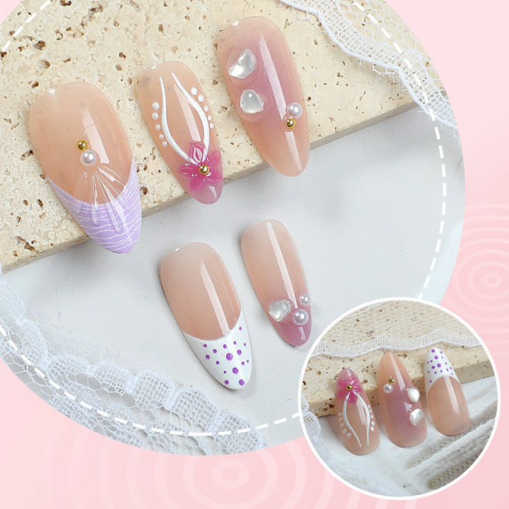Elegantes floral-verziertes Press-On-Nagel-Set