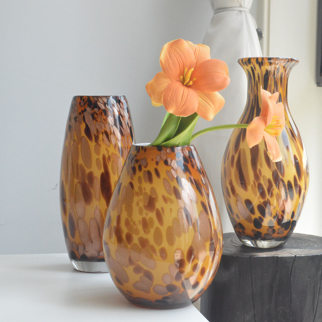 Mouth-Blown Gesprenkelter Glasbirnenvase mit Schmalem Mund und Hochglanz-Finish Karnz