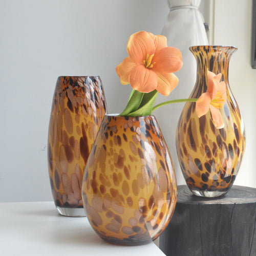Mouth-Blown Gesprenkelter Glasbirnenvase mit Schmalem Mund und Hochglanz-Finish Karnz