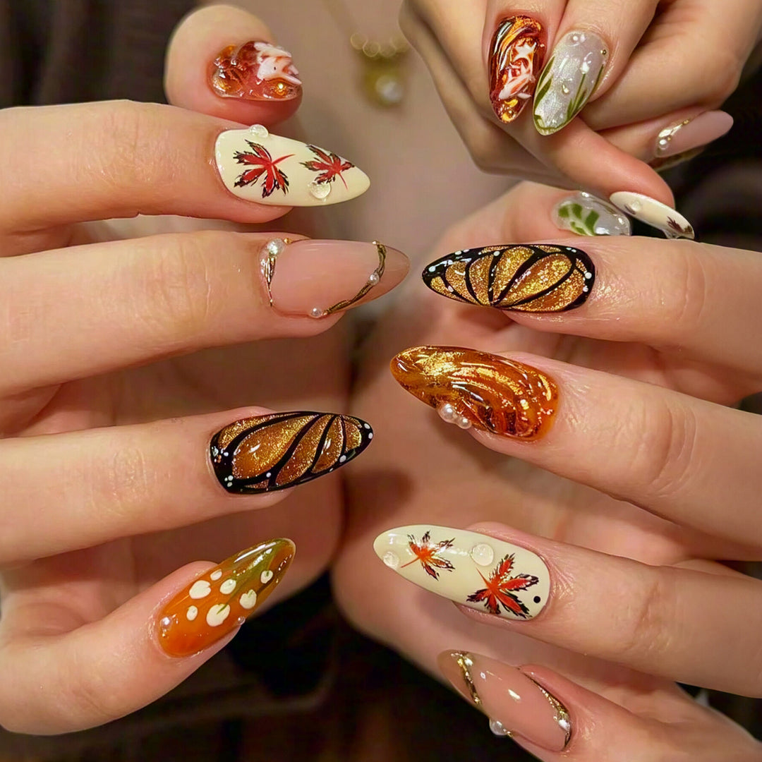Künstlerische blattmusterte press-on nagelkunst Karnz