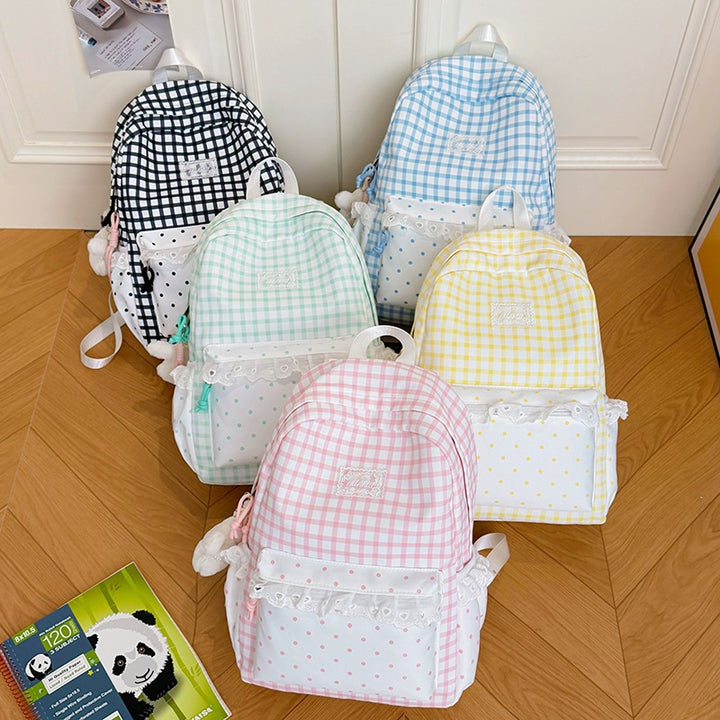 Stylische Gingham-Print Freizeit Rucksack Karnz