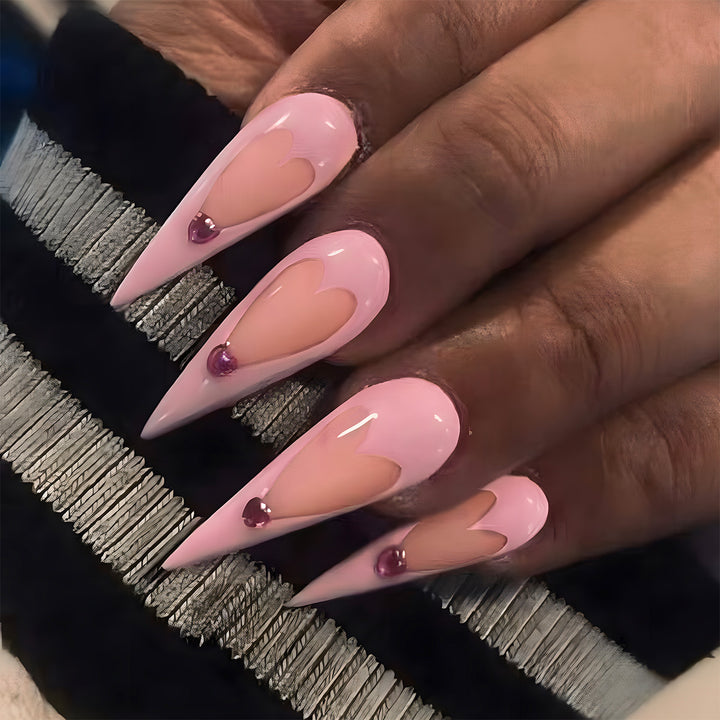 Herz-Design Stiletto Press-On Nägel Karnz