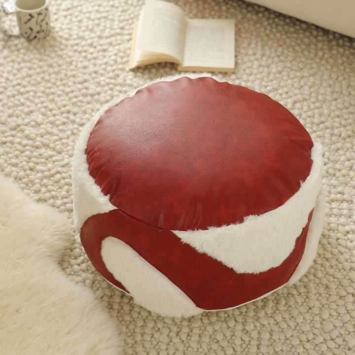 Runder gepolsterter Sitzpouf als Bodenhocker mit Vintage-Lederoptik und Teddy‑Fleece‑Einsätzen Karnz