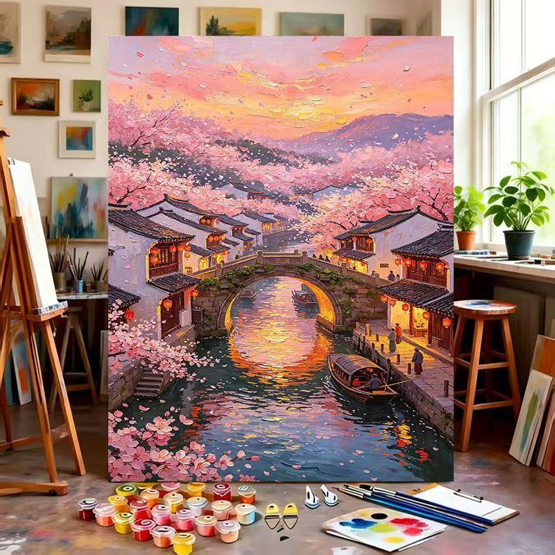 Szenische Kirschblüten Malen nach Zahlen Kunstset Karnz