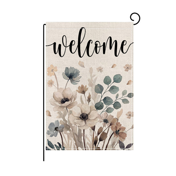 Dekorative Jute-Textur Gartenflagge mit Sonnenblume Katze Willkommen Design