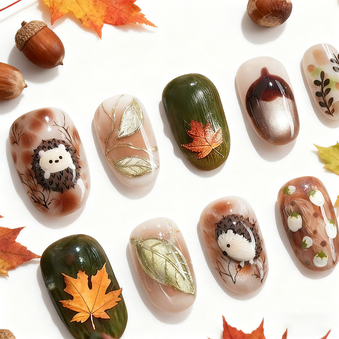 Künstlerisches herbstliches Press-On Nagelkunst Set Karnz
