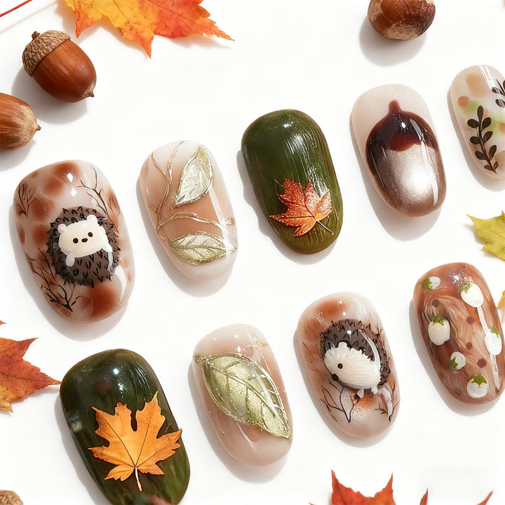 Künstlerisches herbstliches Press-On Nagelkunst Set Karnz