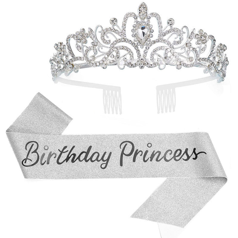 Damen Glitzernde Prinzessinnenkrone mit Birthday Princess Schärpe Karnz