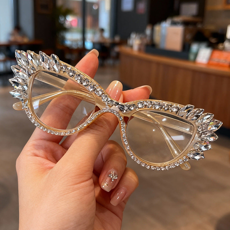 Luxuriöse Katzenaugen-Rhinestone-Sonnenbrille Karnz