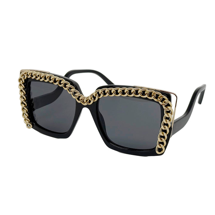 Damen modische oversized Sonnenbrille mit Kettenrahmen Karnz