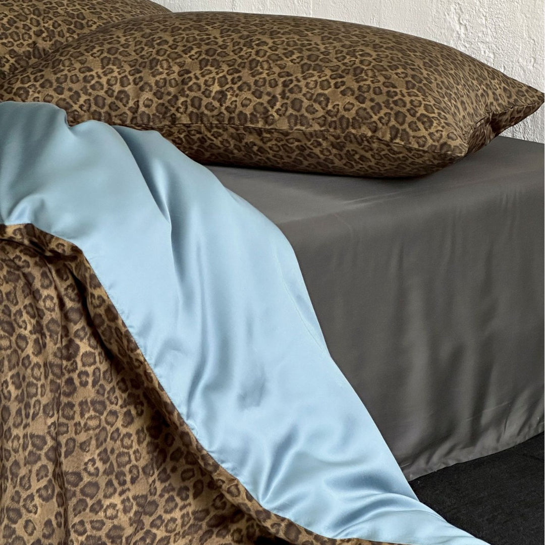 U reversible Leopard-Print Satin-Gefütterte Bettwäsche Set