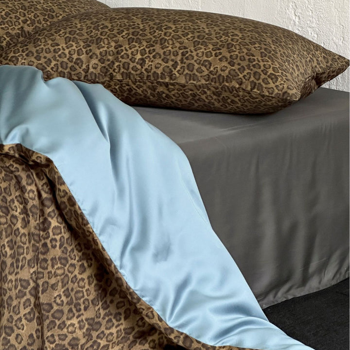 U reversible Leopard-Print Satin-Gefütterte Bettwäsche Set