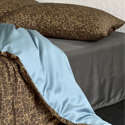 U reversible Leopard-Print Satin-Gefütterte Bettwäsche Set