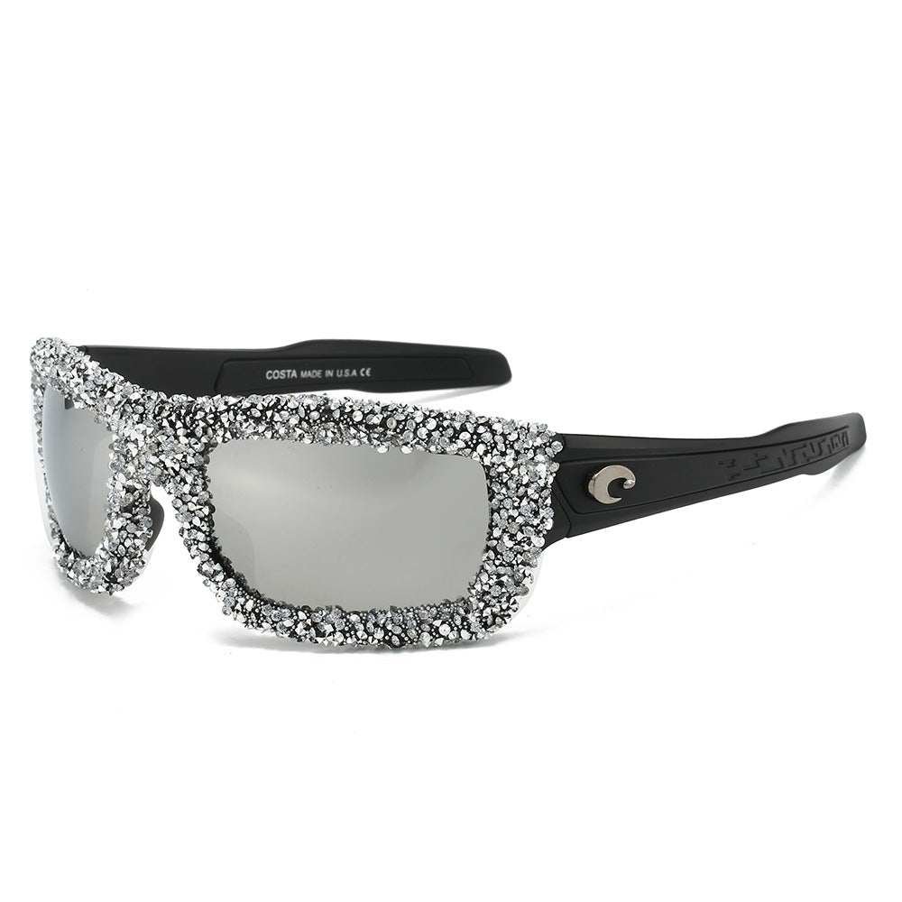 Damen Sportliche Sonnenbrille mit funkelndem Strassrahmen Karnz