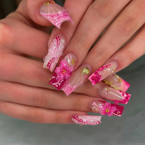 Künstlerisch dekoriertes Press-On-Nagelset Karnz