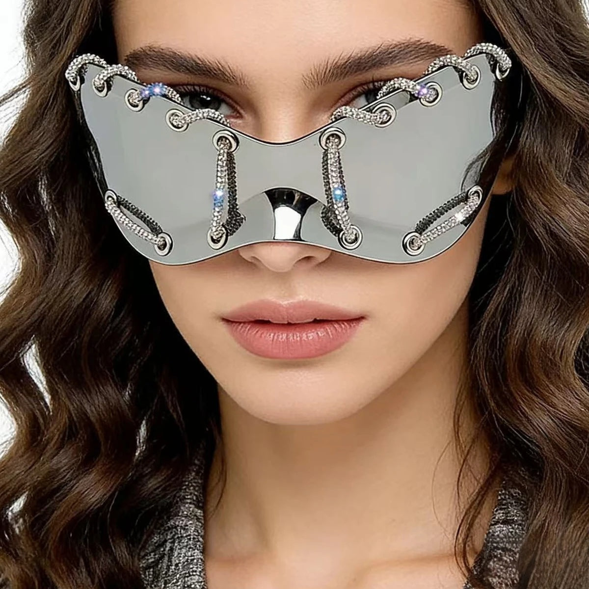 Damen extravagante Sonnenbrille mit einzigartigem Ketten-Design Karnz