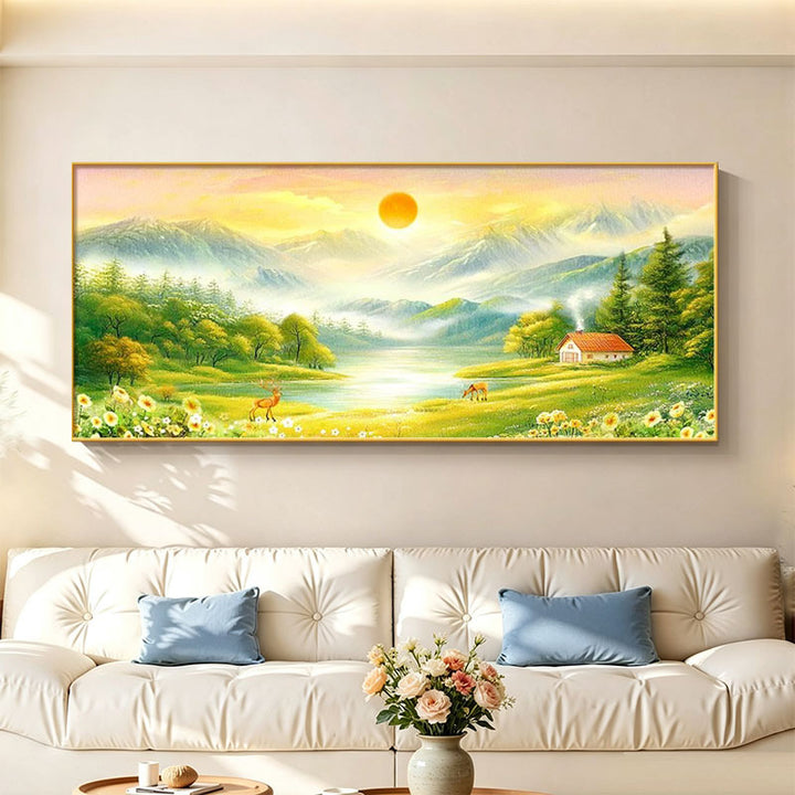 Gerahmtes Beruhigendes Natur Landschaft Kunstwerk